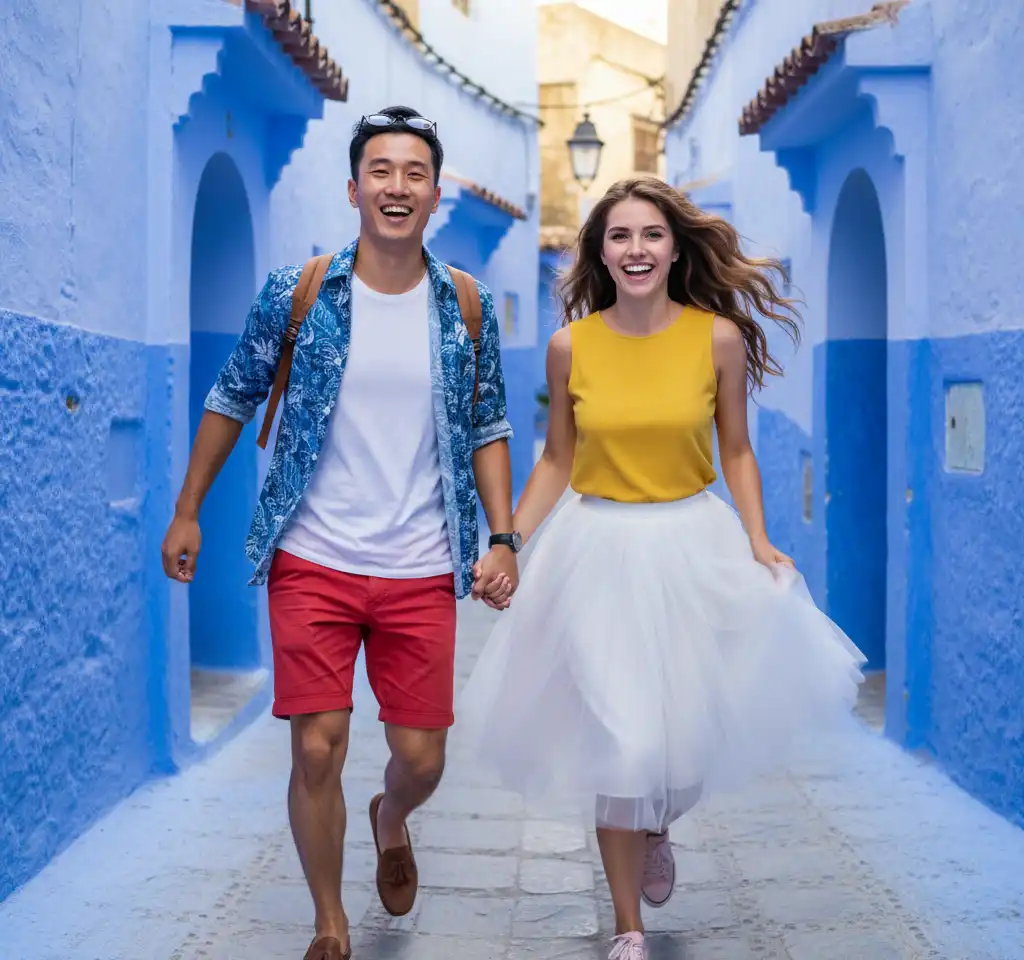 Blue City AI Couple Photo template