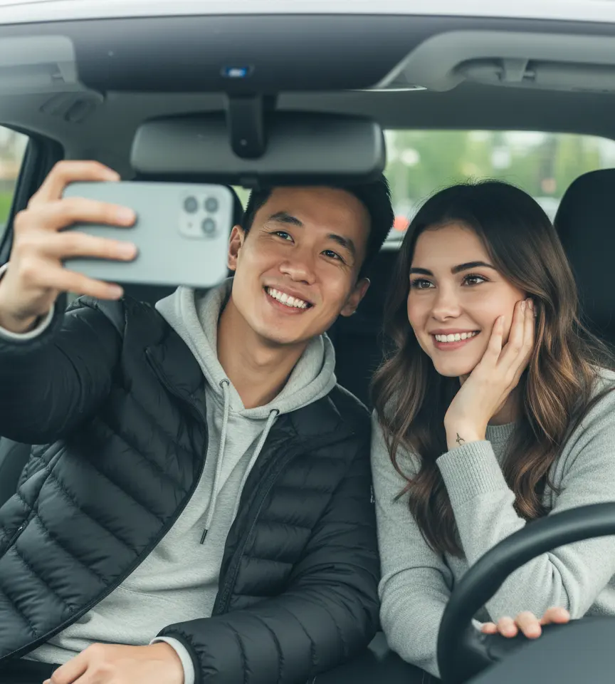 Car Selfie Smiles AI Couple Photo template