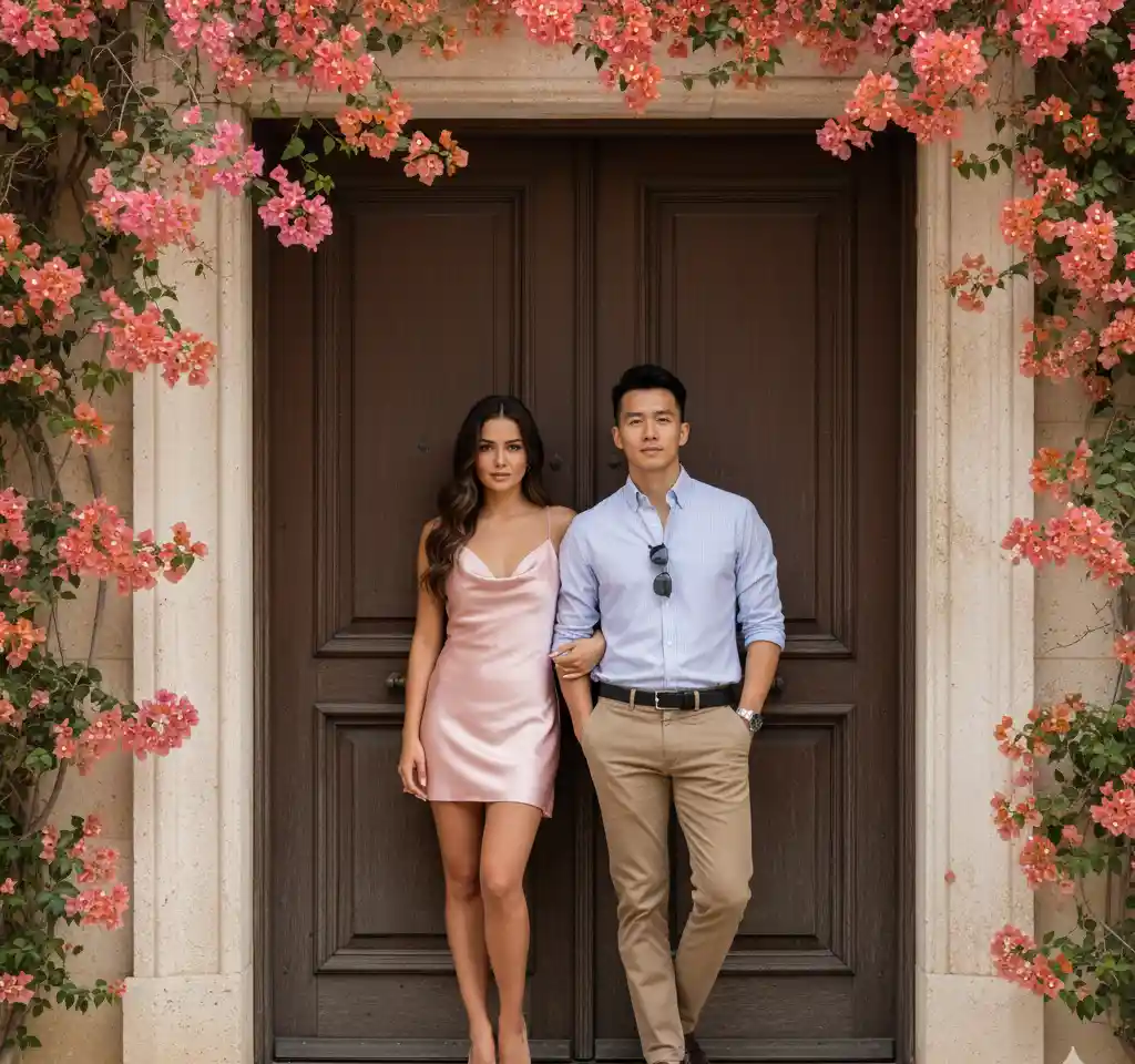 Courtyard Doorway AI Couple Photo template