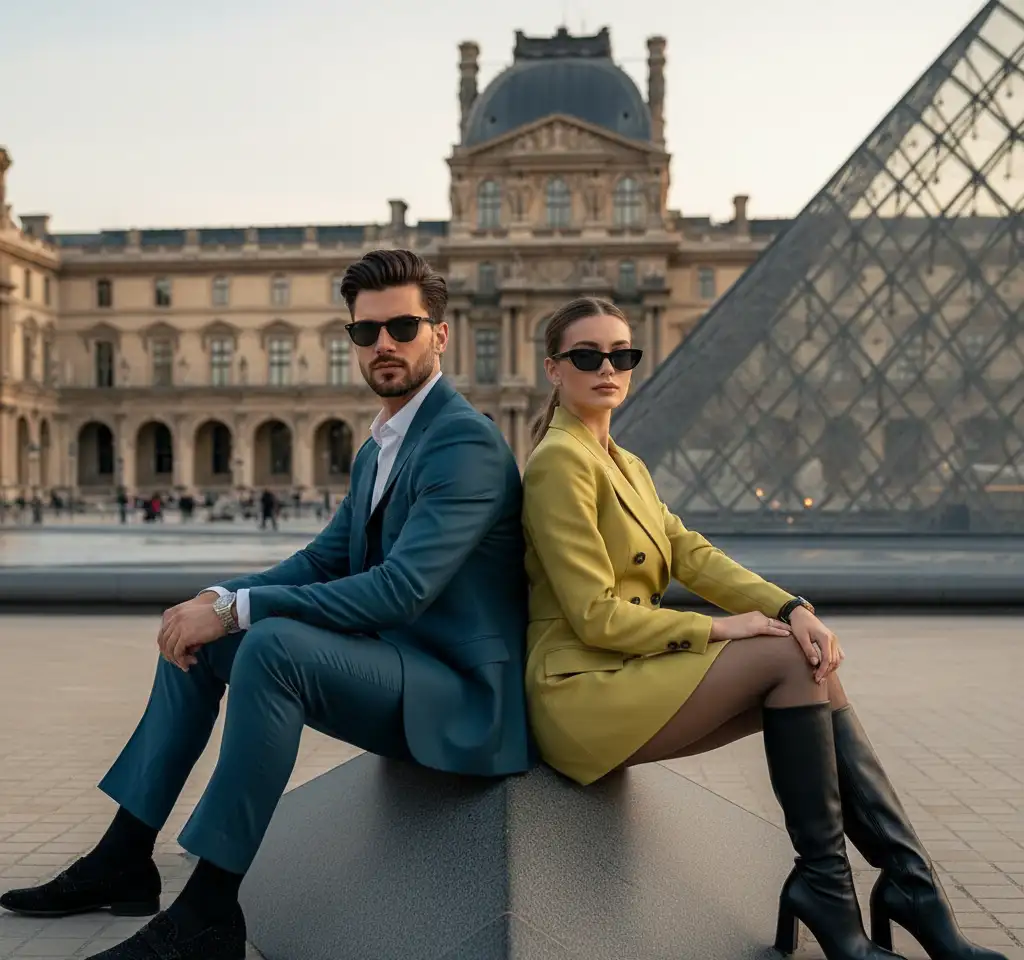 Geometric Glass Pyramid AI Couple Photo template