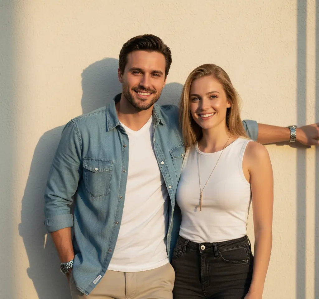 Leaning Against Wall Couple AI Couple Photo template