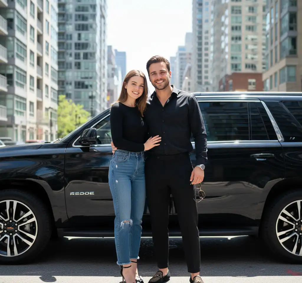 Leaning on Car Couple Pose AI Couple Photo template