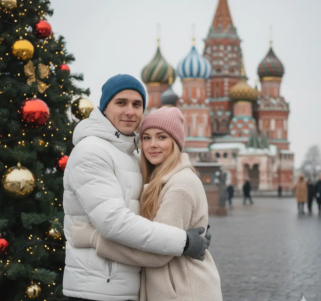 Moscow Winter Couple Portrait AI Couple Photo template