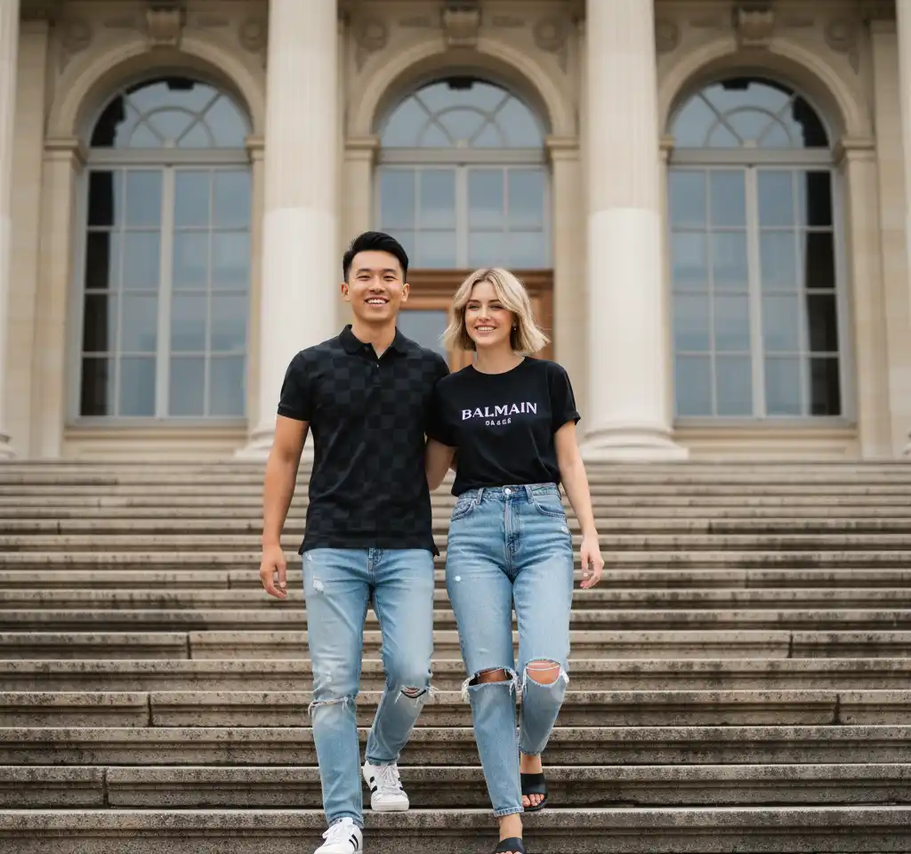 Neoclassical Building Couple AI Couple Photo template