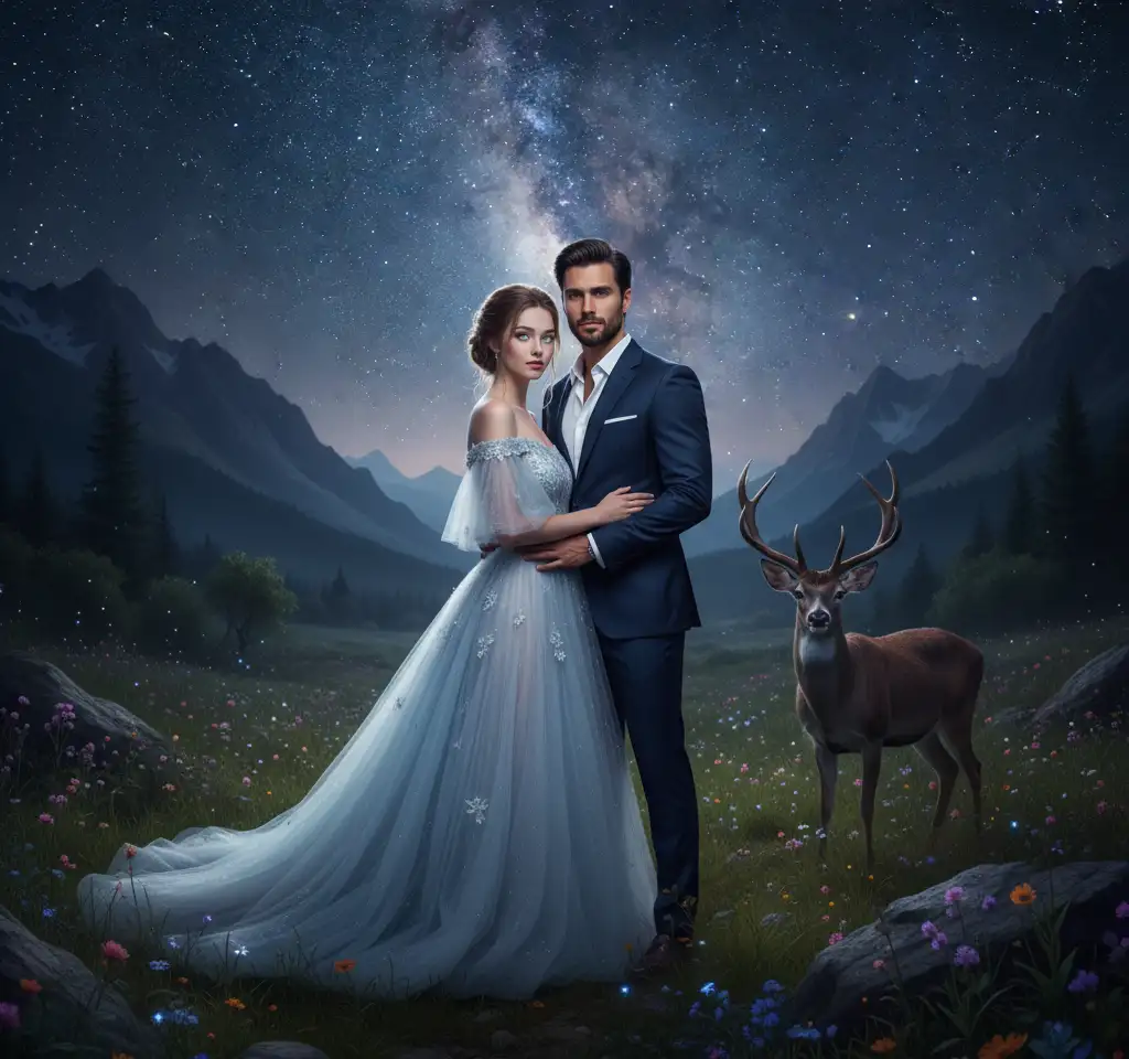 Night Sky Galaxy Couple Photo AI Couple Photo template