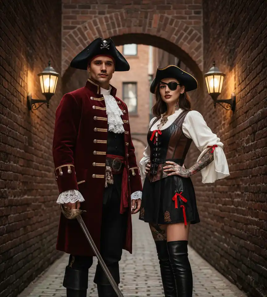 Pirate Halloween Couple Pose AI Couple Photo template