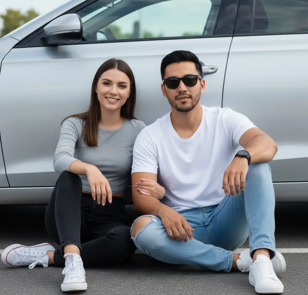 Relaxed Couple by the Car AI Couple Photo template