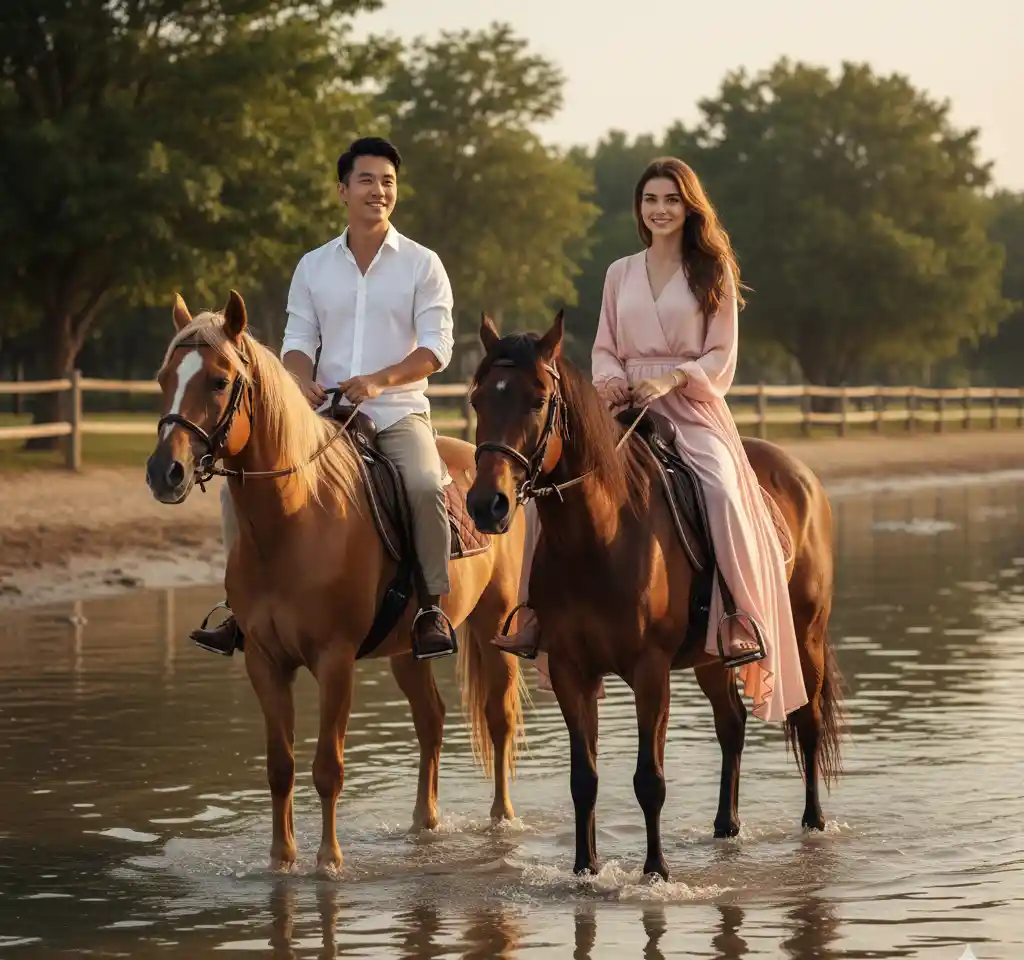 Riders by the Waterline AI Couple Photo template