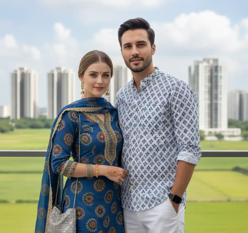 Standing on Balcony Couple AI Couple Photo template