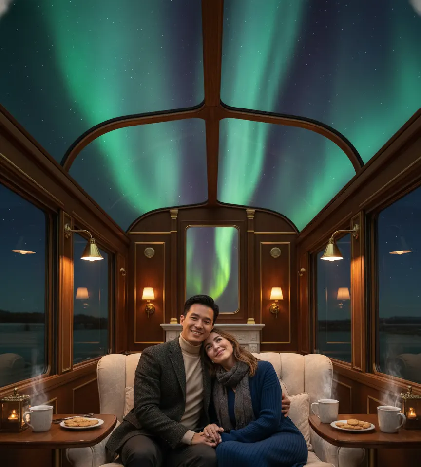 Romantic Night Train Couple AI Couple Photo template