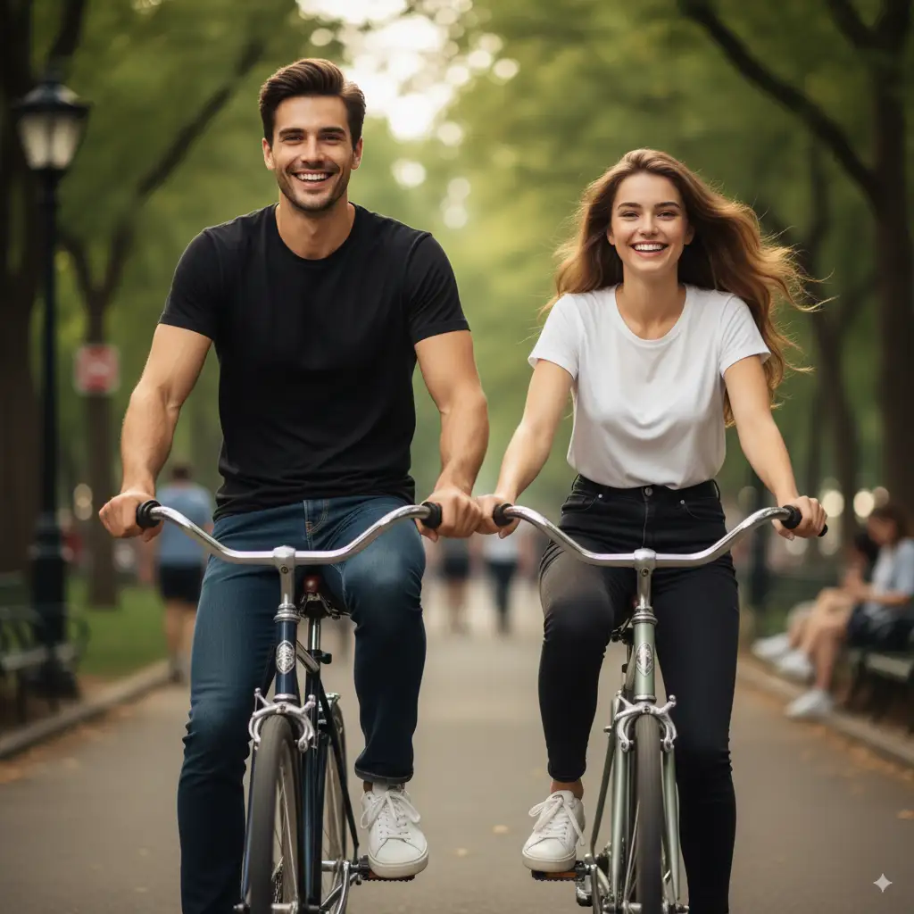 Riding Bicycles Couple Photo AI Couple Photo template