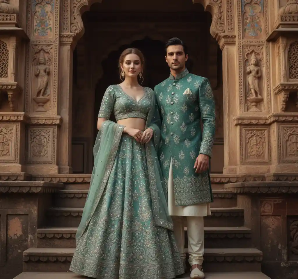 Indian Palace Adorned Couple AI Couple Photo template