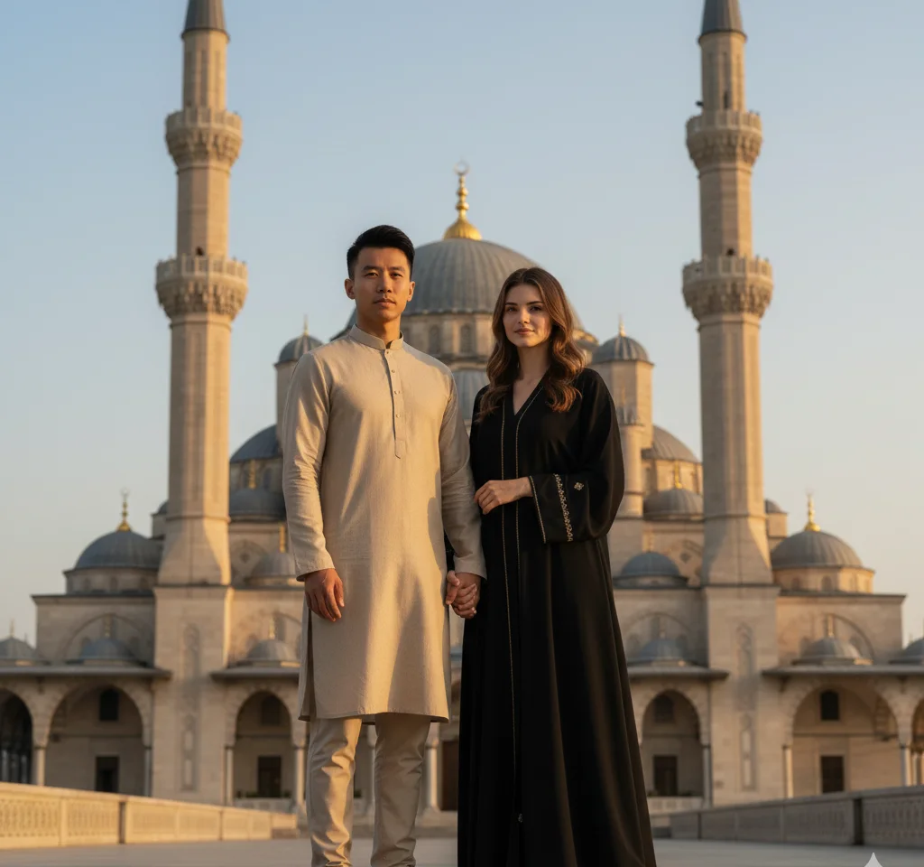 Majestic Mosque Couple Photo AI Couple Photo template