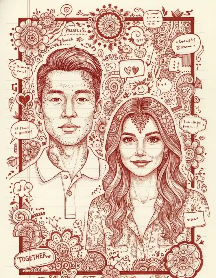 Mehndi Art Doodle Couple AI Couple Photo template