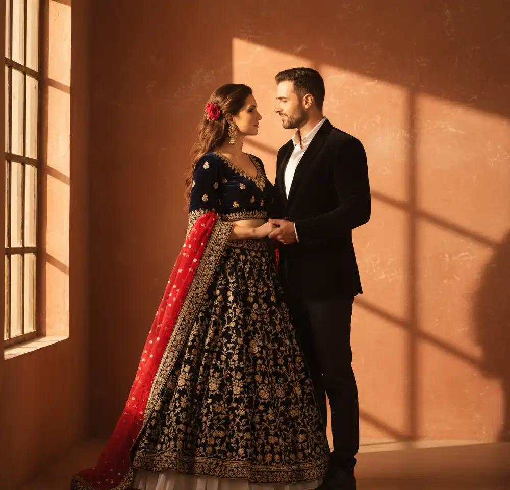 Retro Golden Embroidery Couple AI Couple Photo template