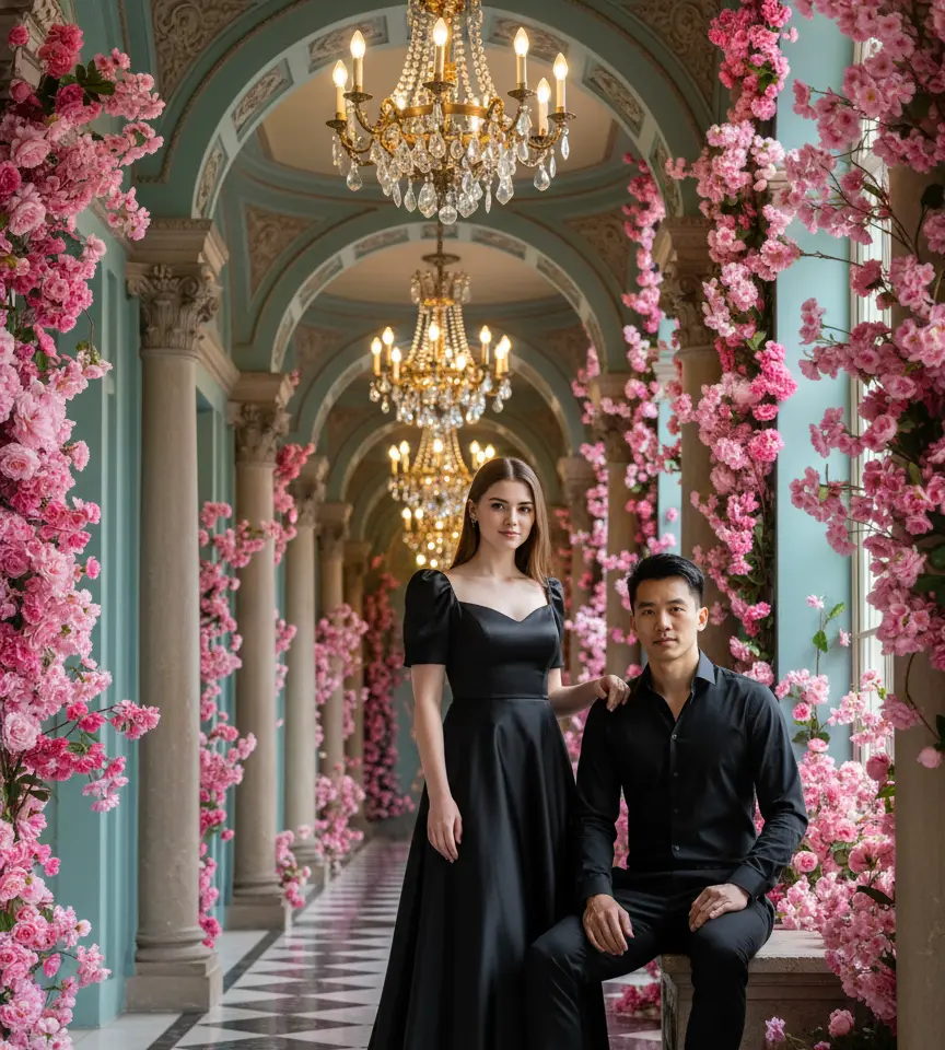 Royal Corridor Couple Portrait AI Couple Photo template