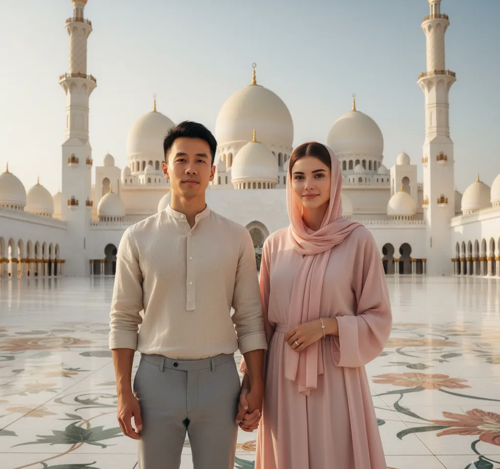 Sheikh Zayed Grand Mosque Couple AI Couple Photo template