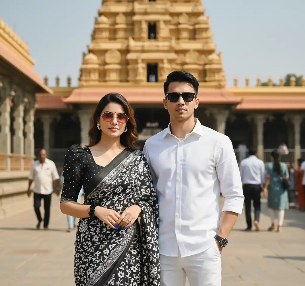 South Indian Temple Couple AI Couple Photo template