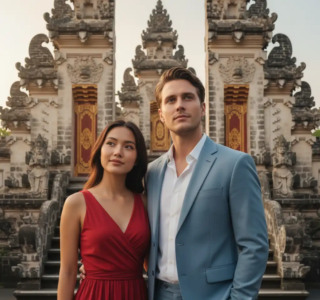 Bali Temple Traditional Couple AI Couple Photo template