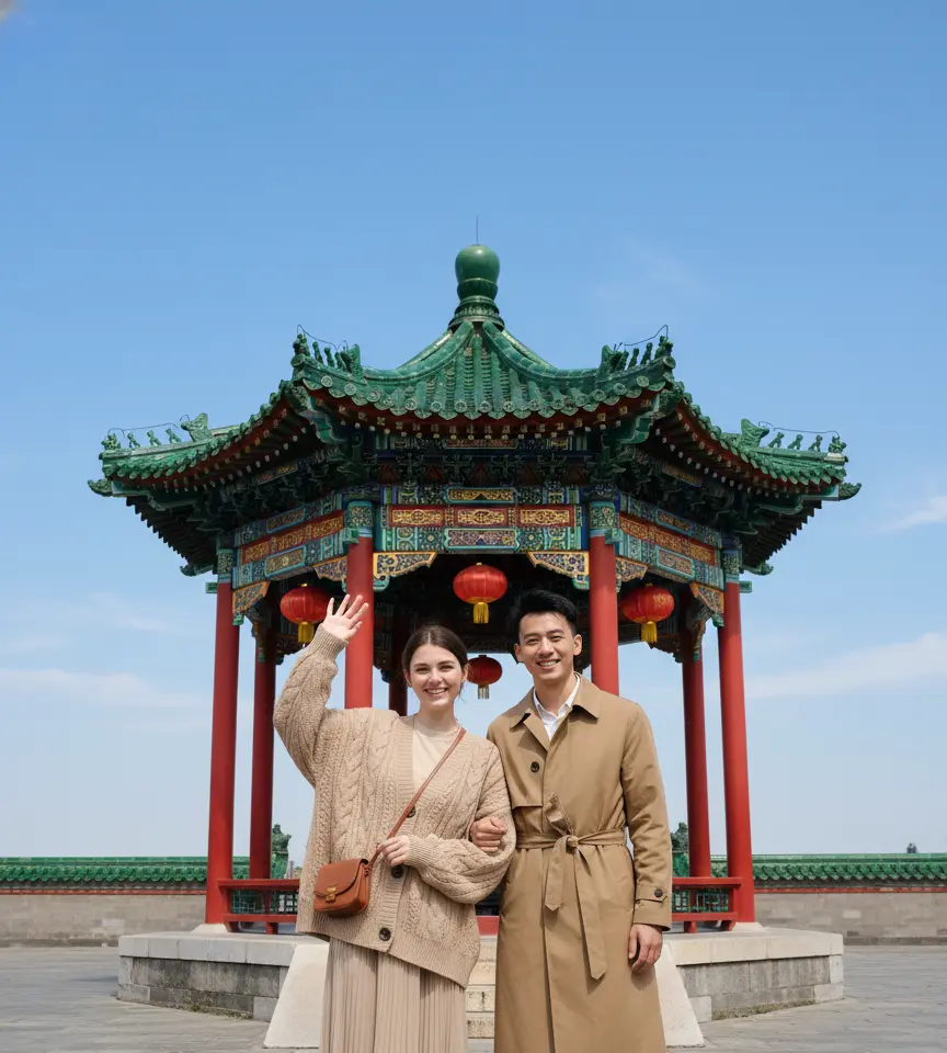 Temple Pavilion Couple Portrait AI Couple Photo template