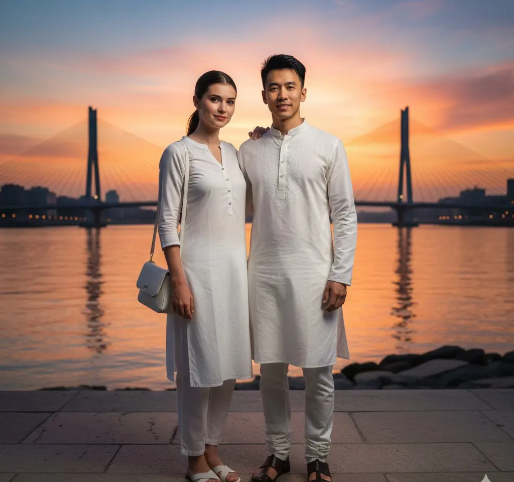 Kolkata Howrah Bridge Couple AI Couple Photo template