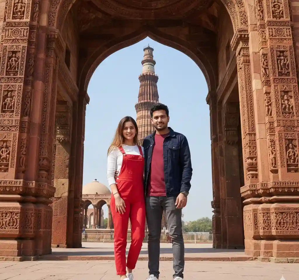 Majestic Qutub Minar Couple AI Couple Photo template