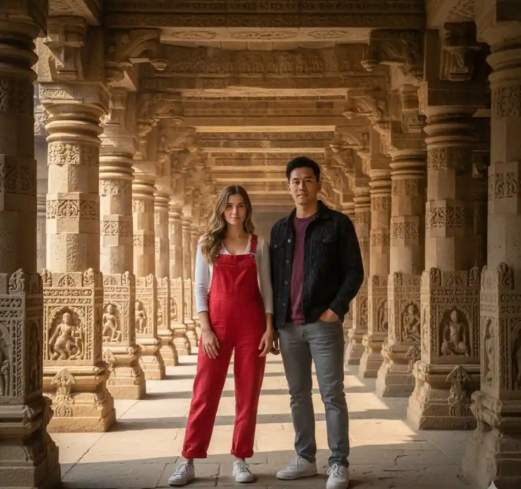 Qutub Minar Delhi Couple AI Couple Photo template