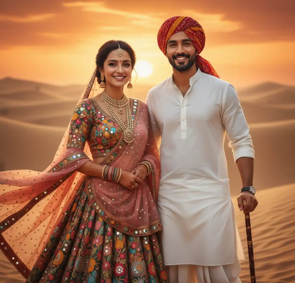 Rajasthani Outfit Couple AI Couple Photo template