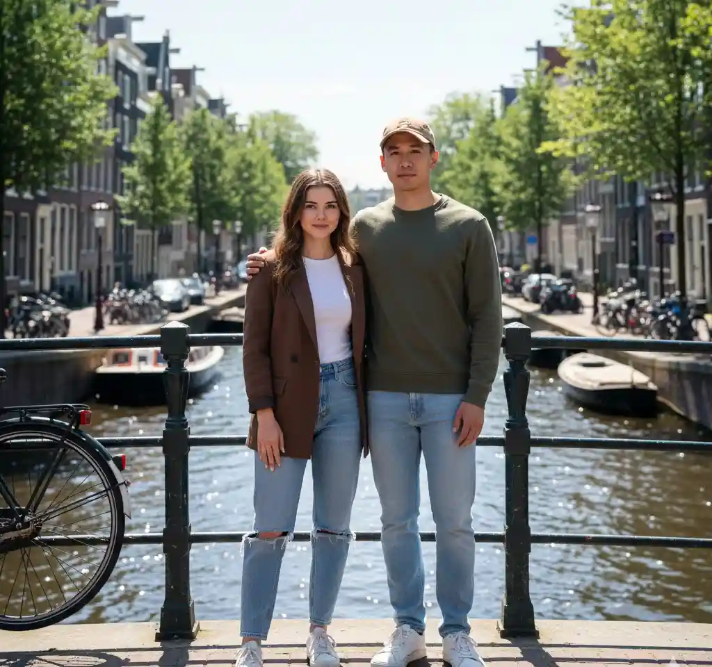 Amsterdam Canal Couple Photo AI Couple Photo template