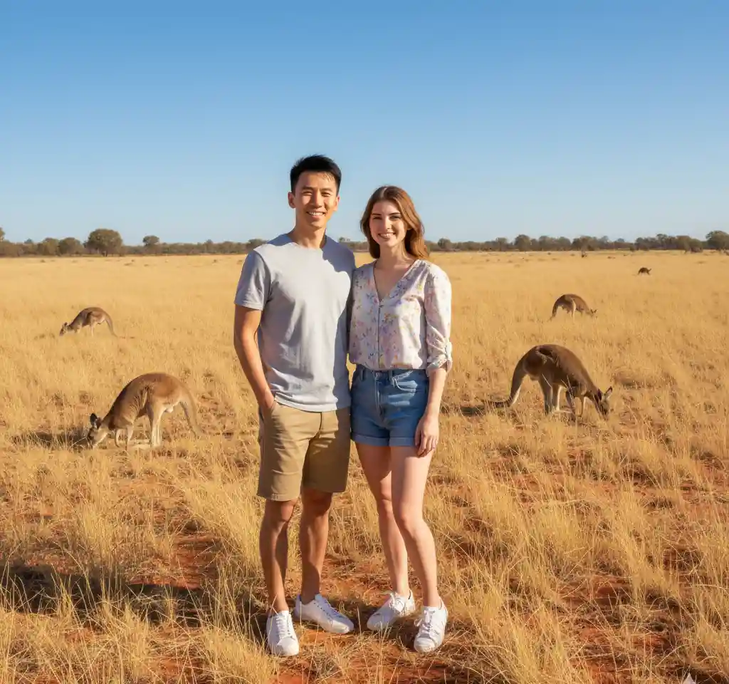 Australia with Kangaroo Couple AI Couple Photo template