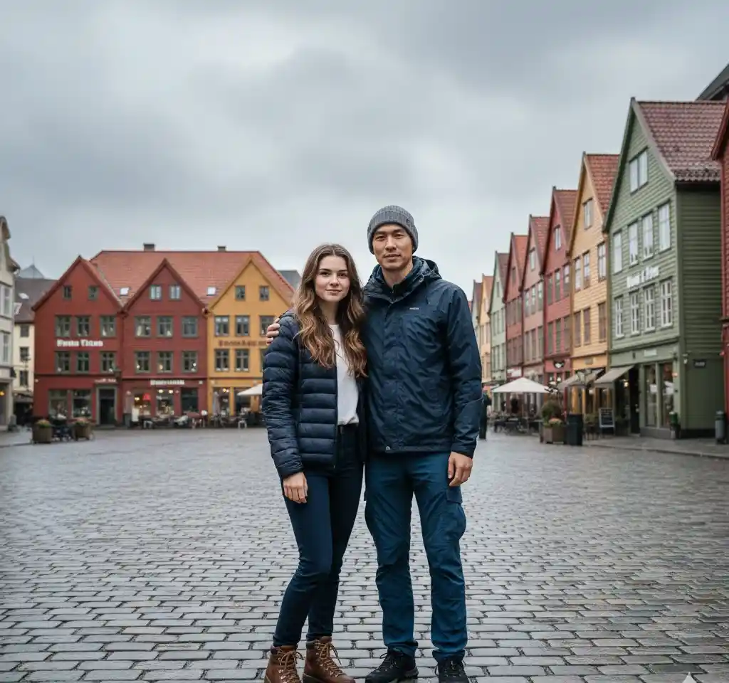 Bergen Norway Couple Photo AI Couple Photo template