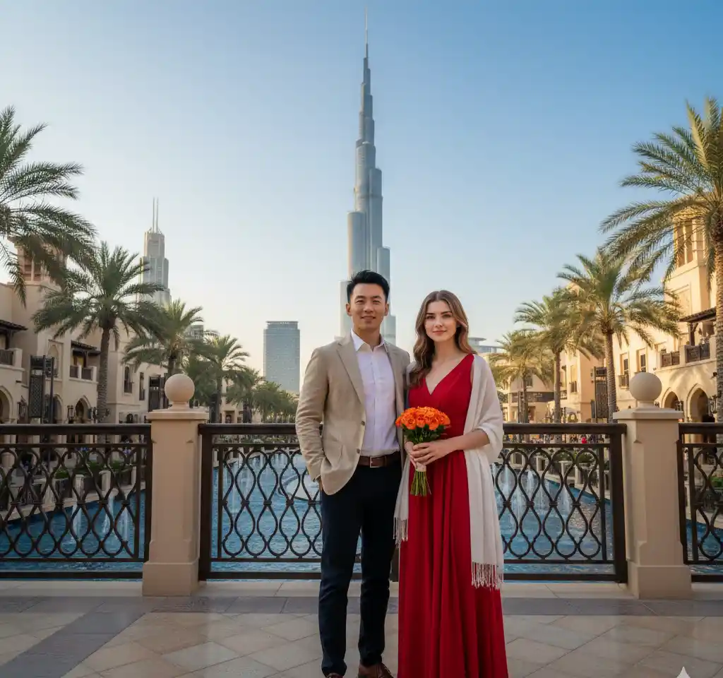 Burj Khalifa Dubai Couple AI Couple Photo template