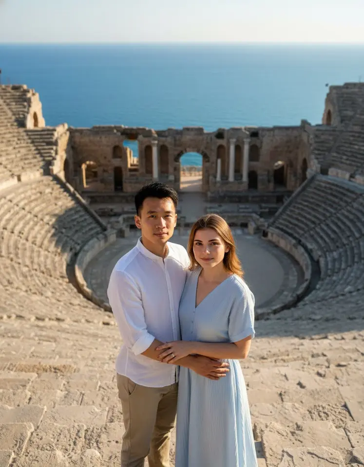 Caesarea National Park Couple AI Couple Photo template