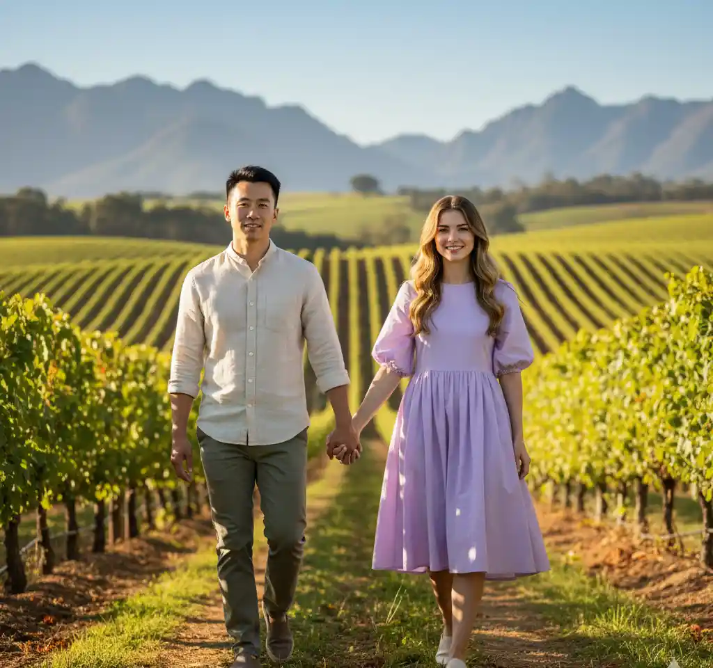 Cape Winelands Vineyards Couple AI Couple Photo template