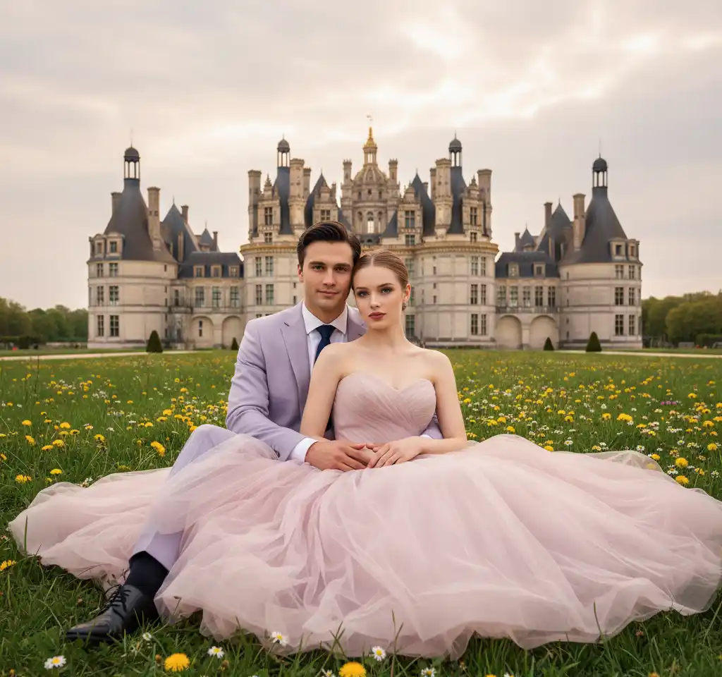 Château Chambord France Couple AI Couple Photo template