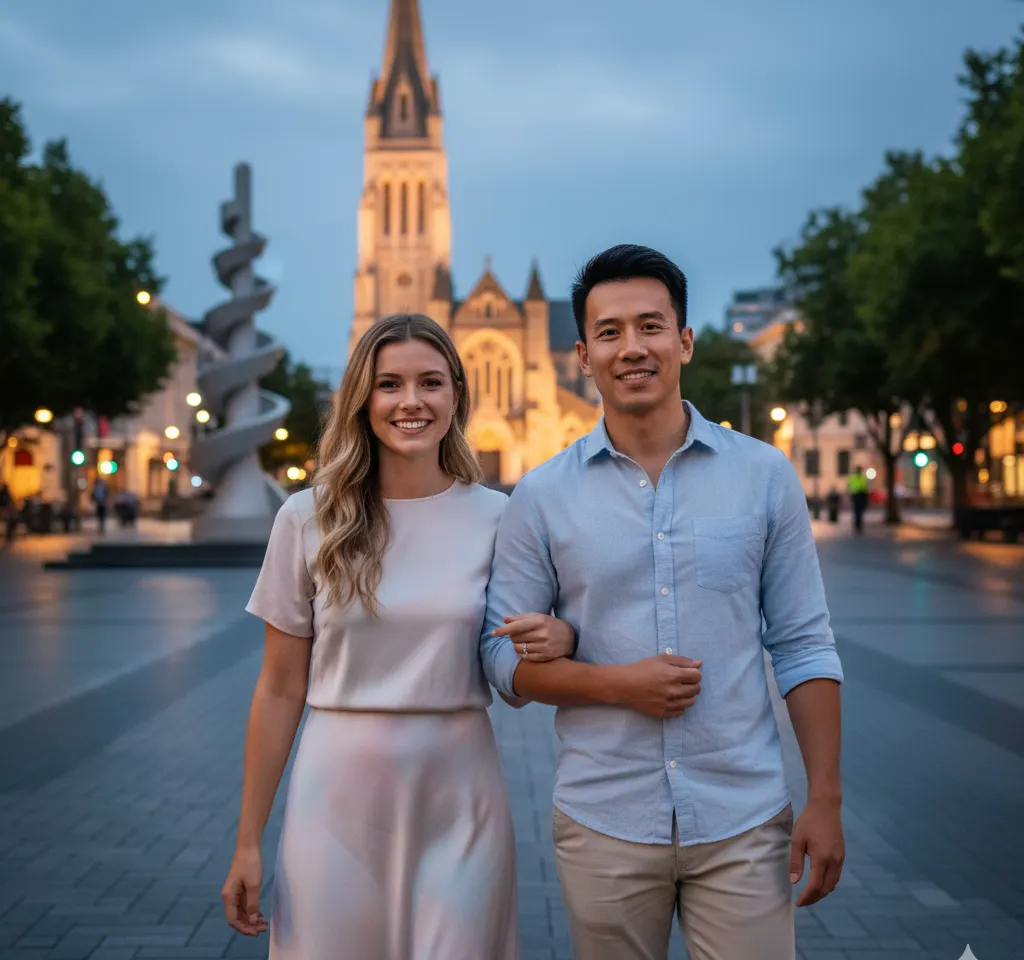 Christchurch New Zealand Couple AI Couple Photo template