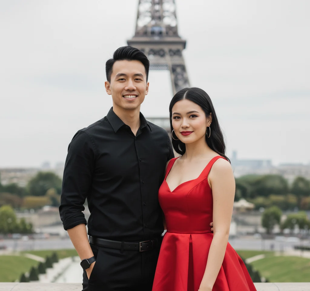 Cloudy Paris Romantic Couple AI Couple Photo template