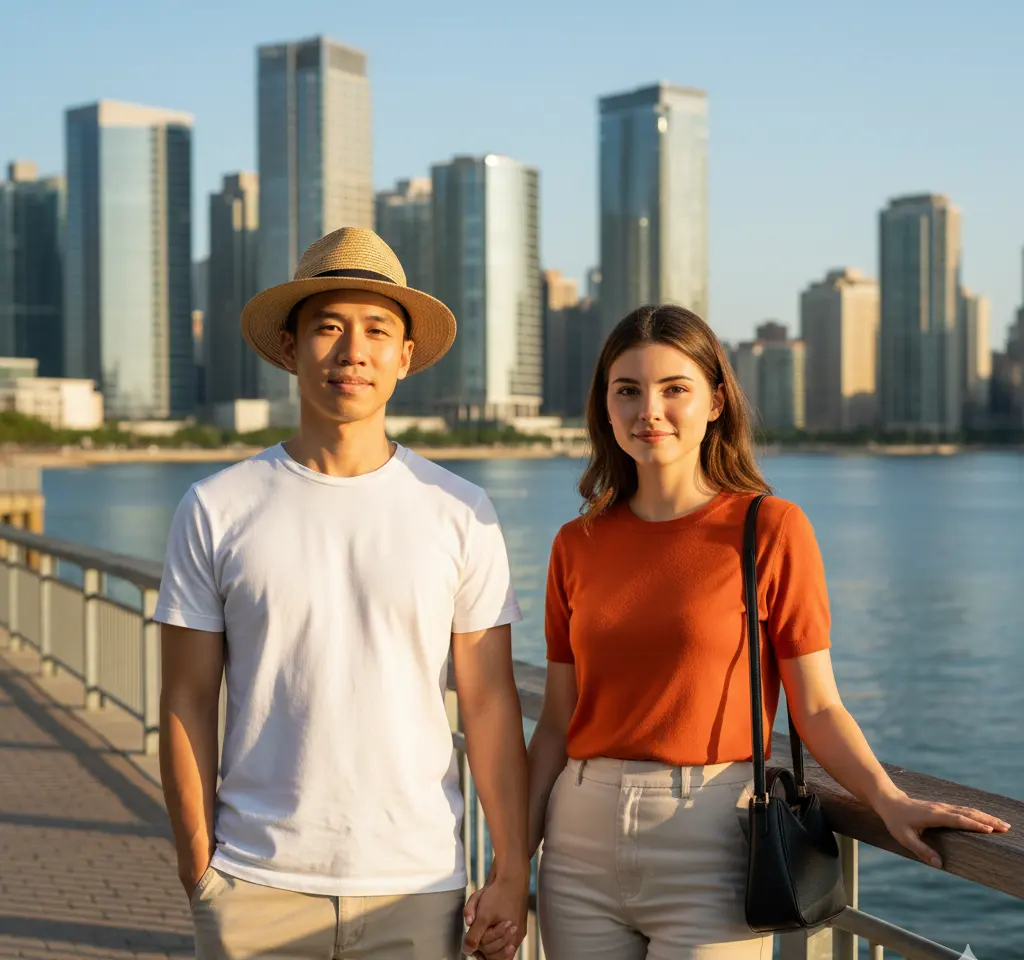 Dubai Marina Walk Couple AI Couple Photo template
