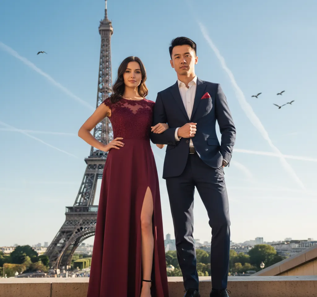 Eiffel Tower Paris Couple AI Couple Photo template