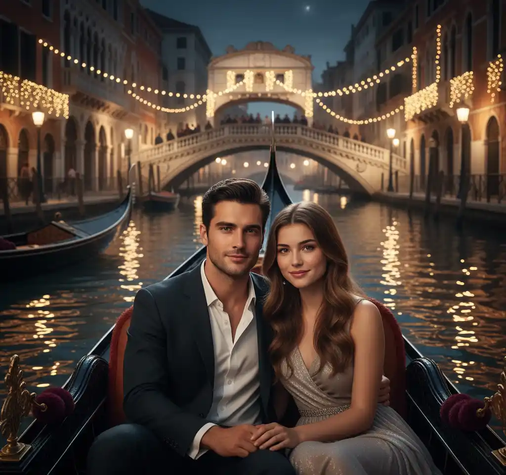 Venice Gondola Ride Couple AI Couple Photo template