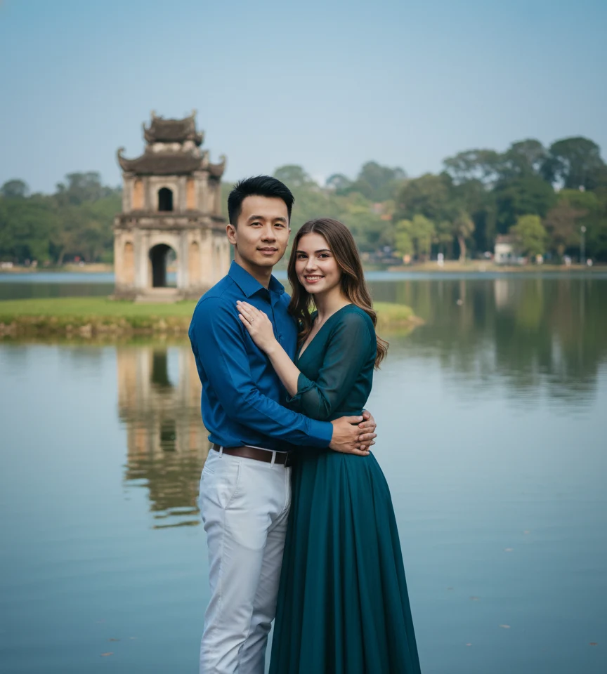 Hoan Kiem Lake Hanoi Couple AI Couple Photo template