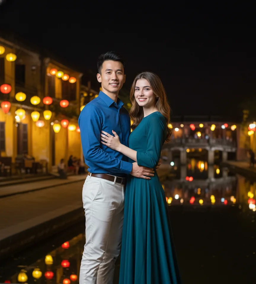 Hoi An Vietnam Lantern Couple AI Couple Photo template