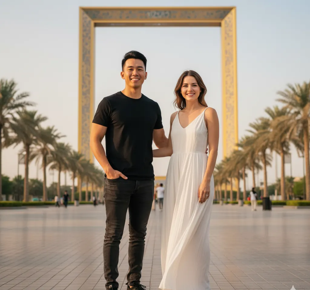 Iconic Dubai Frame Couple AI Couple Photo template