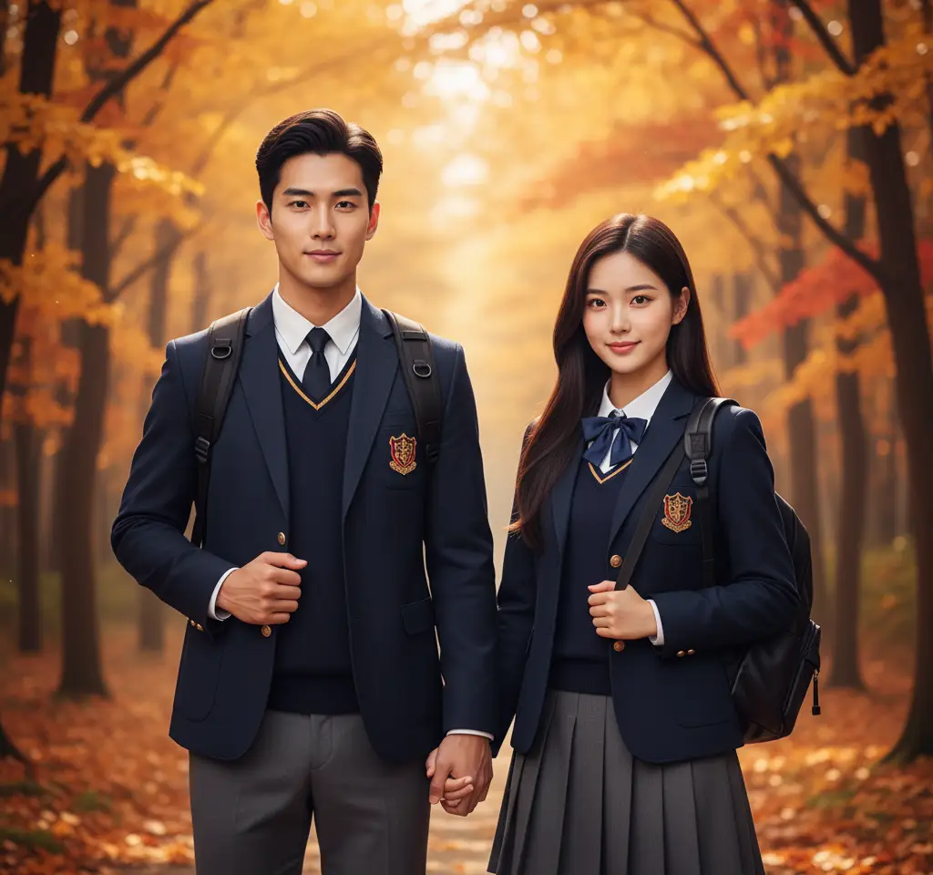 Japanese Avenue Park Couple AI Couple Photo template