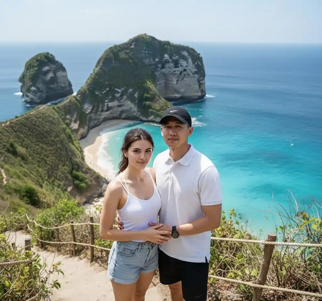 Kelingking Beach Bali Couple AI Couple Photo template