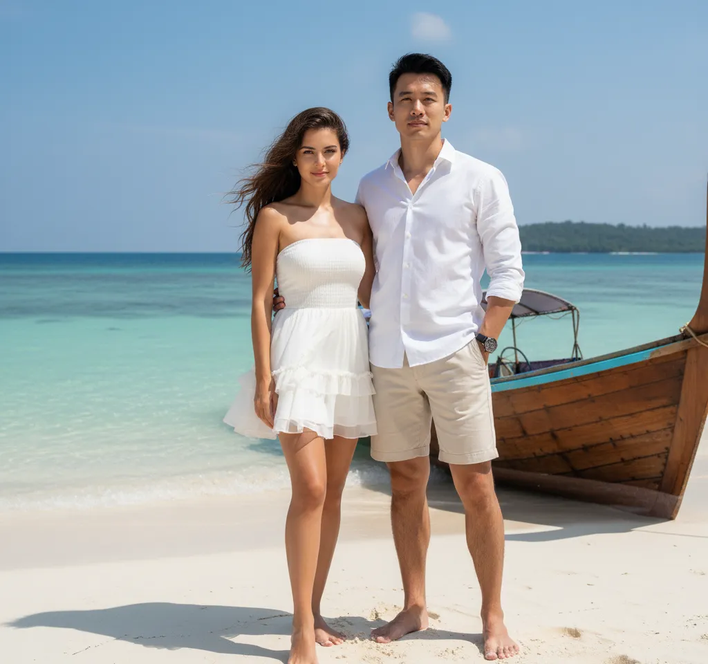 Krabi Thailand Beach Couple AI Couple Photo template