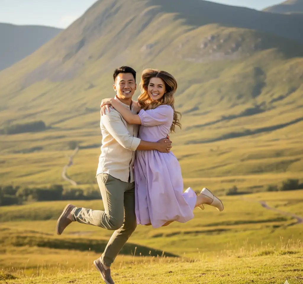 Mourne Mountains Ireland Couple AI Couple Photo template