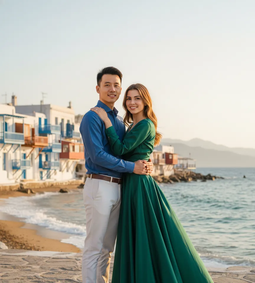 Mykonos Greece Couple Photo AI Couple Photo template