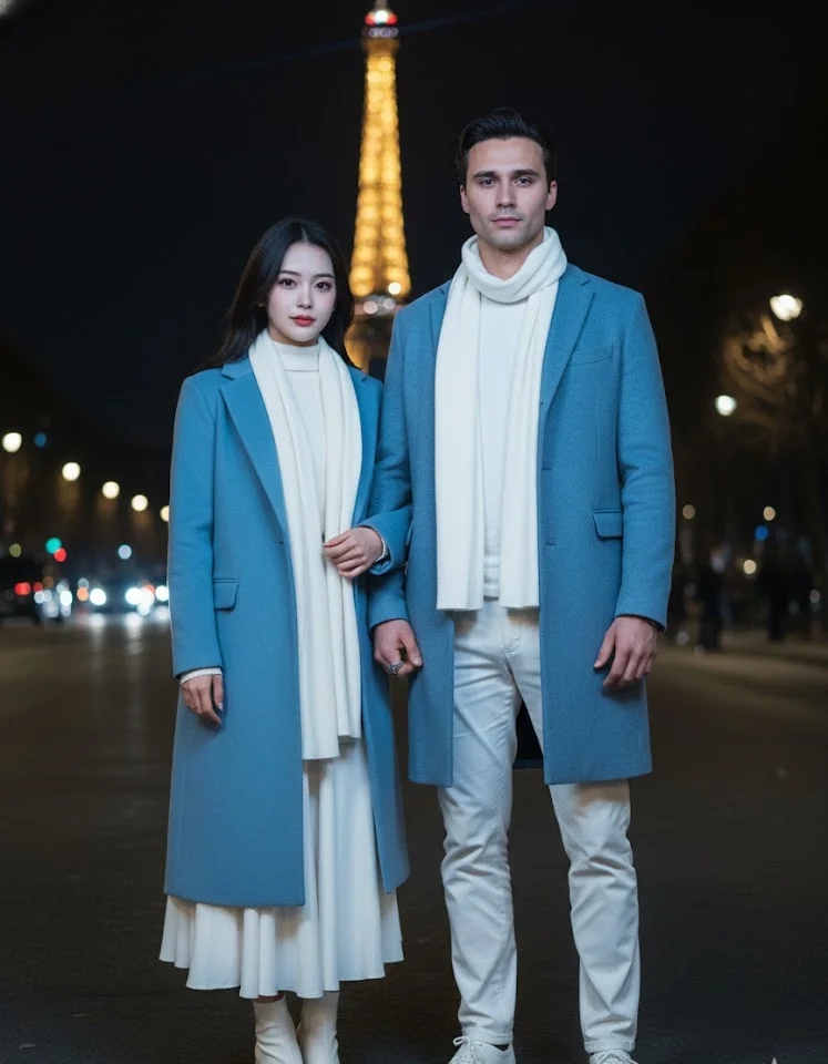 Paris Night Romantic Couple AI Couple Photo template