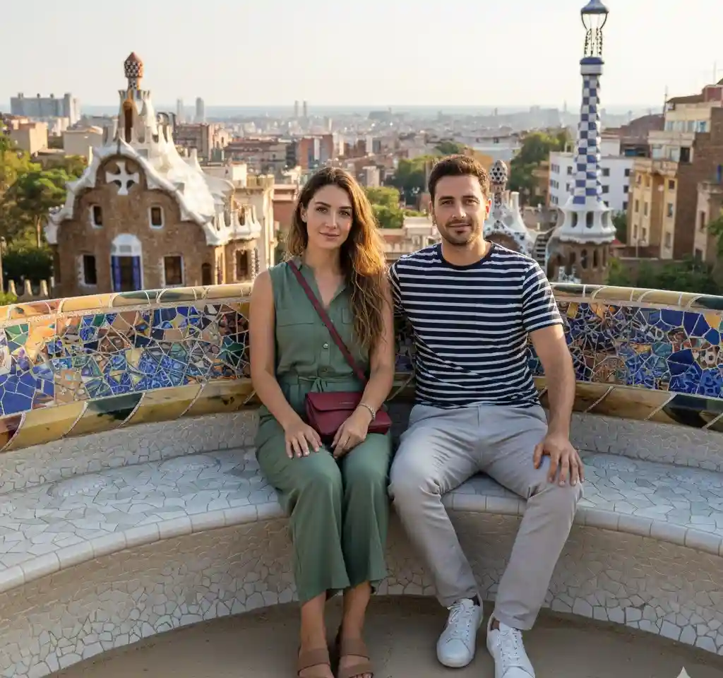 Park Güell Barcelona Couple AI Couple Photo template